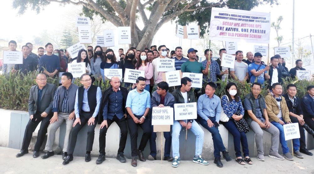 Members of CANSSEA during the peaceful dharna held at the Civil Secretariat junction, Kohima on March 14. (Morung Photo)